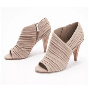 Vince Camuto Taupe Ruched Peep-Toe High Heel Booties